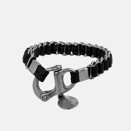 Simple Leather Cord Braided Stainless Steel Bracelet
