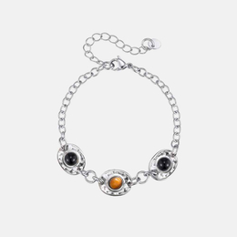 Retro Natural Stone Inlaid Stainless Steel Bracelet