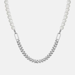 Simple Pearl Stainless Steel Cuban Necklace