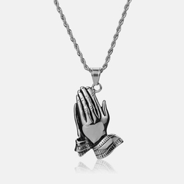 Vintage Praying Hands Stainless Steel Necklace