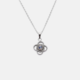 Clover Diamond-Set Stainless Steel I Love You in 100 Languages Projection Necklace