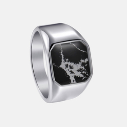 Vintage Inlaid Imitation Marble Stainless Steel Ring