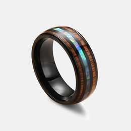Patterned Stainless Steel Black Ring