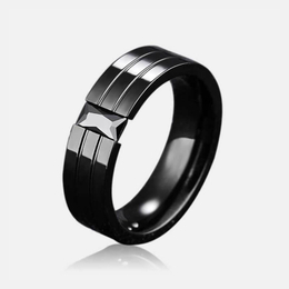 Simple Black Zircon Stainless Steel Men's Ring
