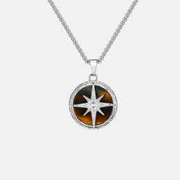 Simple Eight-Pointed Star Stainless Steel Round Pendant