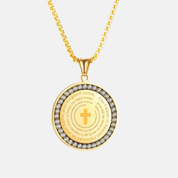 Round Scripture Cross Stainless Steel Pendant
