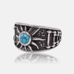 Vintage Sun Pattern Turquoise Stainless Steel Ring