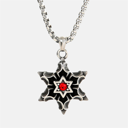Punk Six-Pointed Star Red Gem Stainless Steel Pendant
