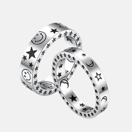 Smiley Moon Star Stainless Steel Couple Ring