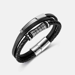 Multi-layer Men's Stainless Steel Leather Bracelet