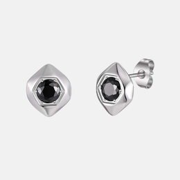 Punk Black Zircon Hexagonal Stainless Steel Stud Earrings