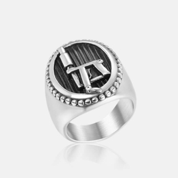 Vintage Tattoo Machine Logo Two Color Stainless Steel Ring