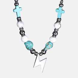 Pearl Lightning Skull Panel Stainless Steel Necklace
