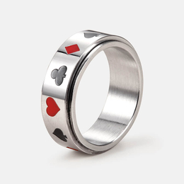 Playing Card Pattern Stainless Steel Spinner Ring