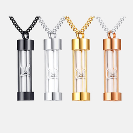 Glass Hourglass Stainless Steel Urn Memorial Pendant