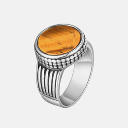 Vintage Round Tiger Eye Stone Stainless Steel Ring