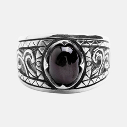 Vintage Pattern Black Onyx Sterling Silver Ring