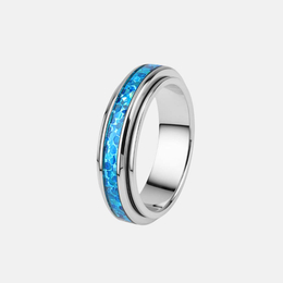 Minimalist Blue Opal Stainless Steel Spinner Ring