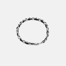 Black Chain Stainless Steel Leather Bracelet Necklace