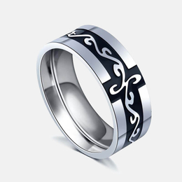 Vintage Dragon Pattern Cross Stainless Steel Ring