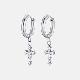 Punk Thorn Cross Stainless Steel Drop Earrings