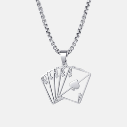 Flush Poker Card Hollow Stainless Steel Necklace