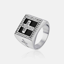 Square Diamond Cross Stainless Steel Ring