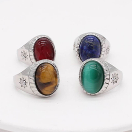 Sun Pattern Stainless Steel Gemstone Ring