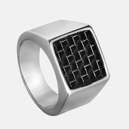 Square Plaid Stainless Steel Men's Biker Ring