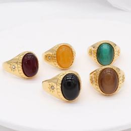 Simple Sun Stainless Steel Gemstone Ring