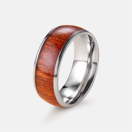 Anello da uomo in acciaio inossidabile con venature del legno semplici