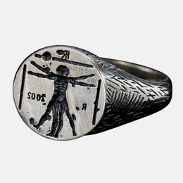 Vitruvian Man Sterling Silver Men's Ring