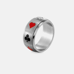 Playing Card Pattern Stainless Steel Spinner Ring