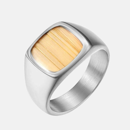 Square Wood Grain Stainless Steel Men's Ring