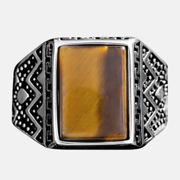 Schwarzer Achat-Edelstahl-Tigerauge-Steinring