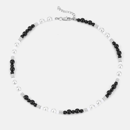 Black and White Stainless Steel Beads Necklace