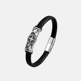 Vintage Map & Compass Stainless Steel Leather Bracelet