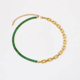 Simple Two-Tone Panel Zircon Stainless Steel Necklace