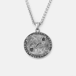 Viking Rune Double Wolf Head Stainless Steel Pendant
