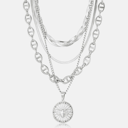 Vintage Layered Stainless Steel Round Coin Necklace