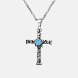 Hip Hop Star Turquoise Stainless Steel Cross Pendant