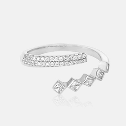 Geometric Square Diamond Irregular Sterling Silver Ring