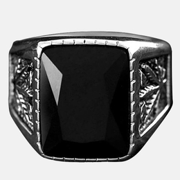 Leaf Pattern With Gemstone Stainless Steel Men's Ring
