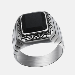 Gothic Pattern Stainless Steel Black Gemstone Ring