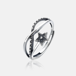 Simple Crossed Pentagram Sterling Silver Open Ring