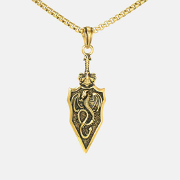 Vintage Flying Dragon Stainless Steel Sword Pendant
