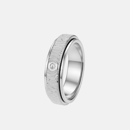 Simple Wood Grain Zircon Stainless Steel Spinner Ring