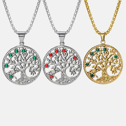 Tree of Life Stainless Steel Gemstone Pendant