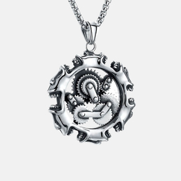Colgante de calavera de acero inoxidable con engranaje mecánico vintage