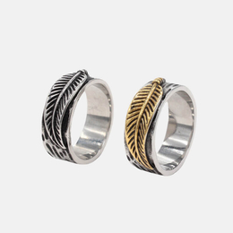 Vintage Feather Stainless Steel Men's Ring